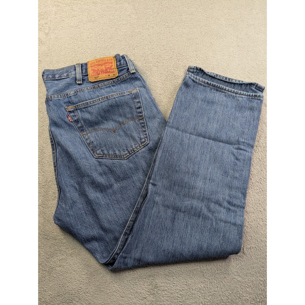 Levis 501 Original Fit Mens Jeans W38 L30 Medium Wash Blue Button Fly 00501-0193